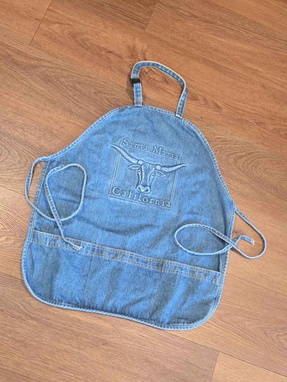 VINTAGE DENIM EMBOSSED APRON SANTA MARIA CALIFORNIA... #8064